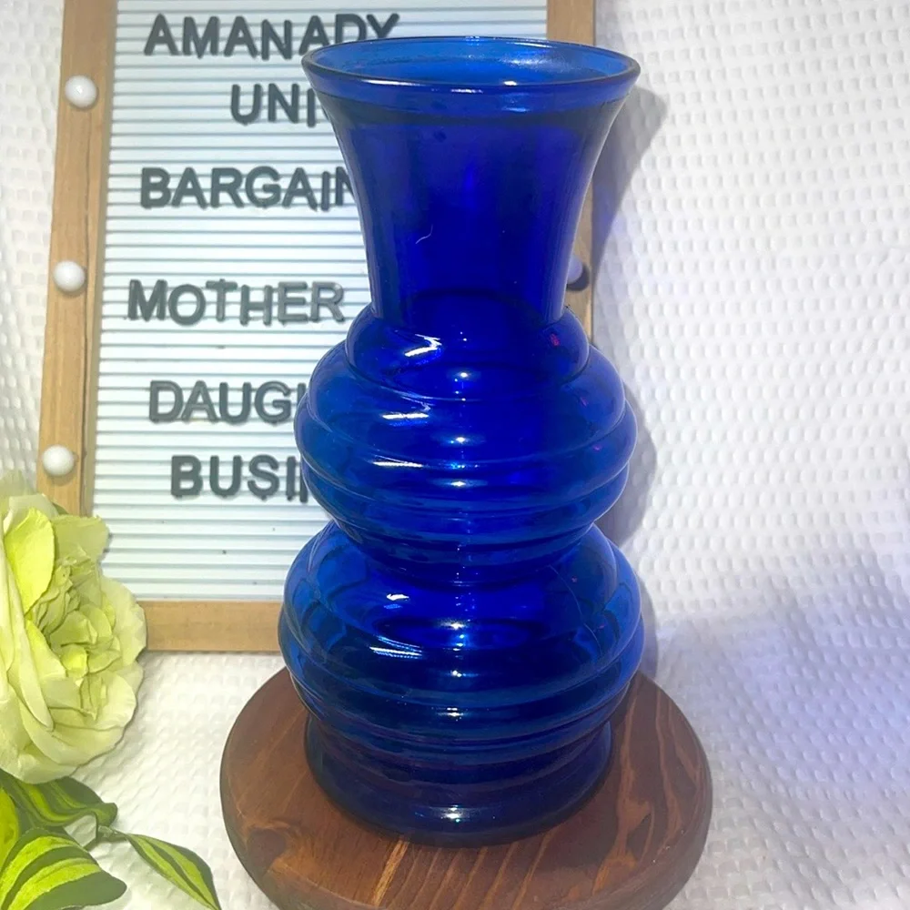 Indiana Glass Co USA Cobalt Blue Beehive Double Stacked Vase 8.5
